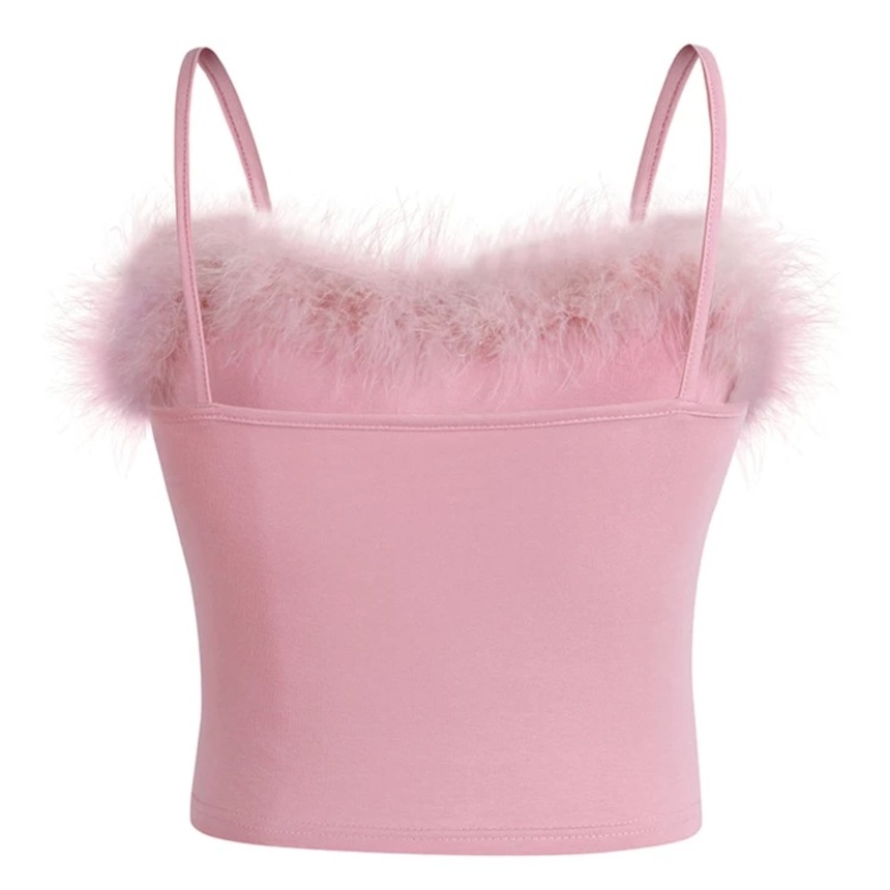 Pink fluffy crop tank cami ballet aesthetic - Picture 4 of 6